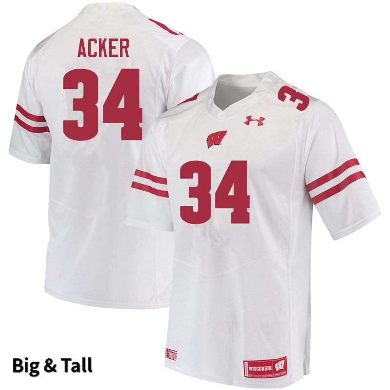 Wisconsin Badgers Men's #34 Jackson Acker NCAA Under Armour Authentic White Big & Tall College Stitched Football Jersey ZR40I08GE